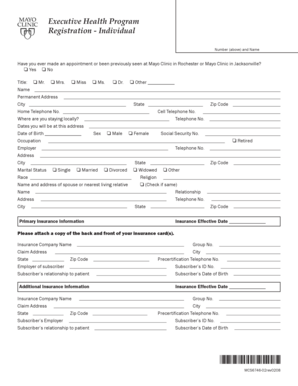 Mayo Clinic Executive Health Program Registration Form