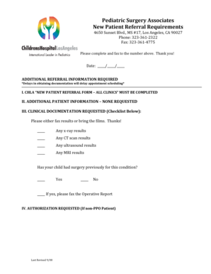Pediatric Surgery New Patient Referral Form