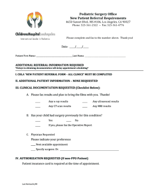 Pediatric Surgery New Patient Referral Form