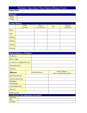 Pediatric Specialists New Patient History Form