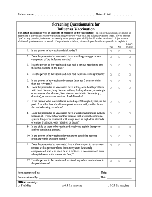 Influenza Vaccination Screening Questionnaire