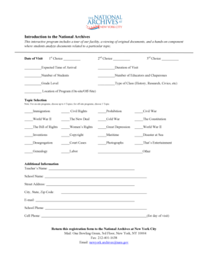 National Archives Student Visit Registration Form