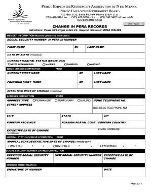 Change in PERA Records Form