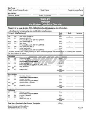 Media Arts Animation Certificate of Completion Checklist - roswell enmu
