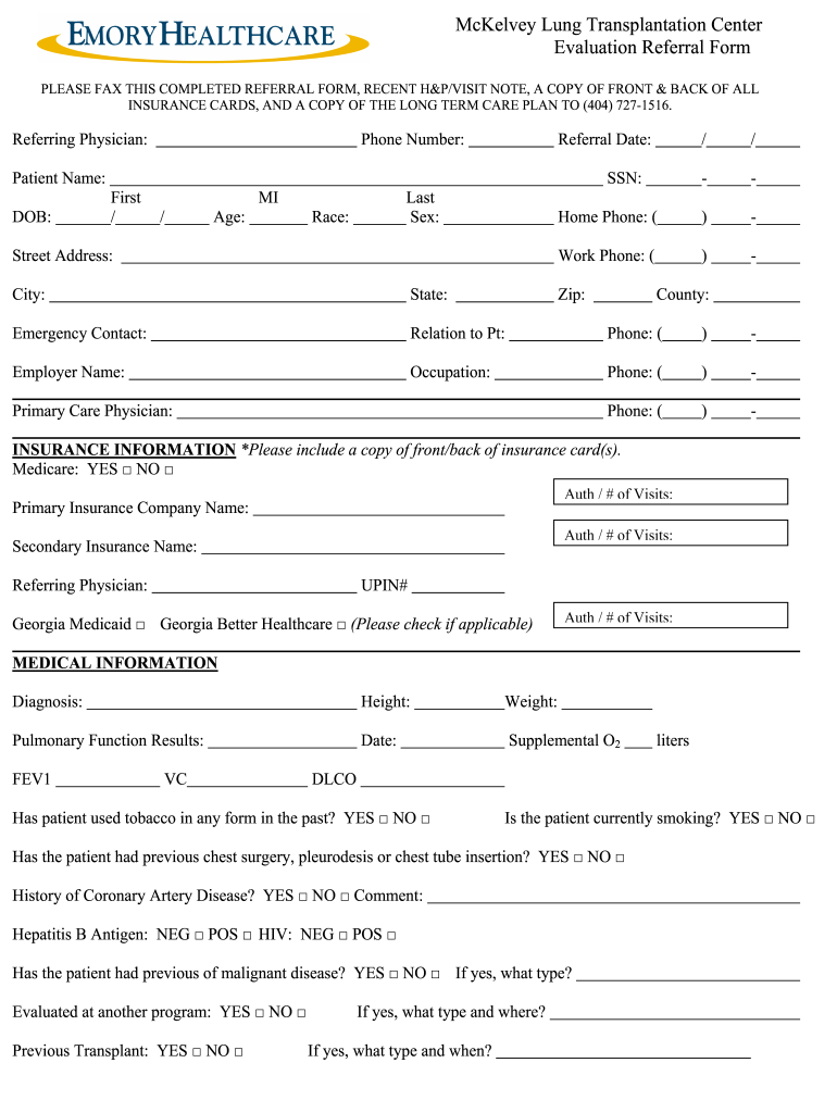 mckelvey referral form printable Preview on Page 1