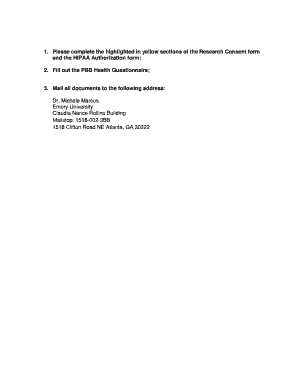Please complete the highlighted in yellow sections of the Research Consent form and the HIPAA Authorization form 2