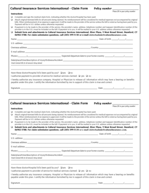 Cultural Insurance Services International - Claim Form