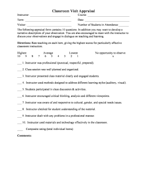Classroom Visit Appraisal Form