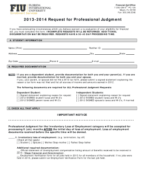 2013-2014 Request for Professional Judgment