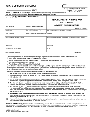 North Carolina Summary Administration Application