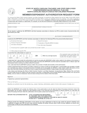 North Carolina Health Authorization Request Form