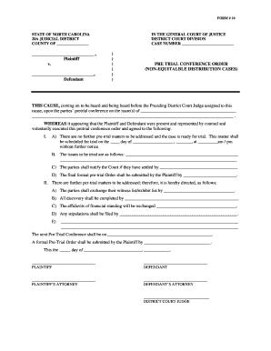North Carolina Pretrial Conference Order