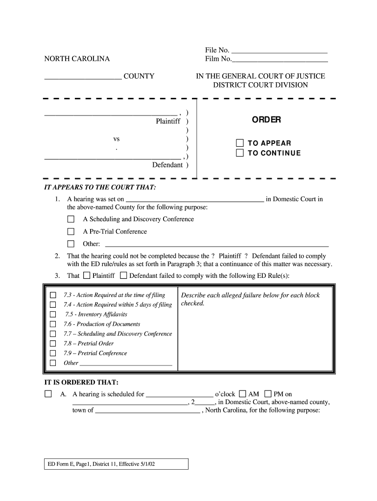 ED Form E - North Carolina Court System Preview on Page 1