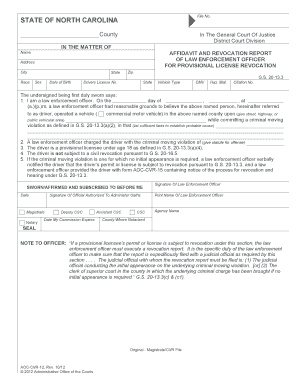 North Carolina Affidavit and Revocation Report