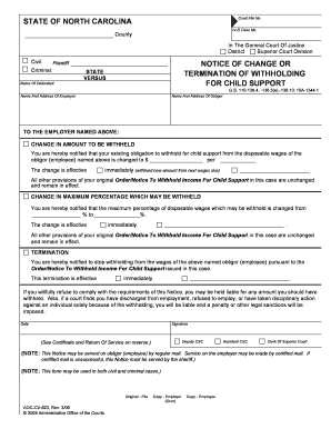 North Carolina Child Support Withholding Notice