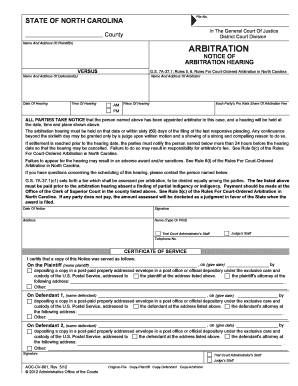 North Carolina Arbitration Hearing Notice