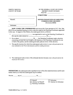 Motion for Review of Parenting Coordinator’s Decision