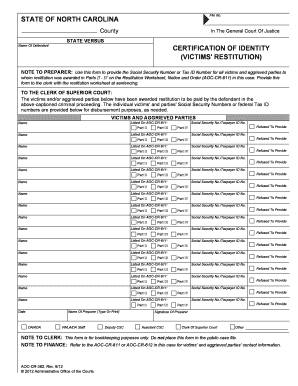 North Carolina Certification of Identity