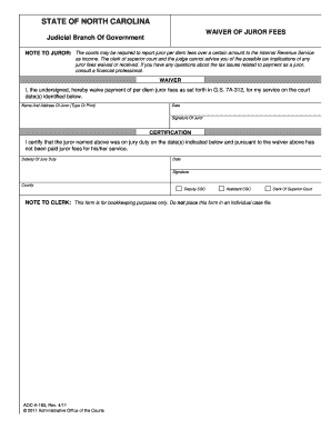 North Carolina Juror Fee Waiver