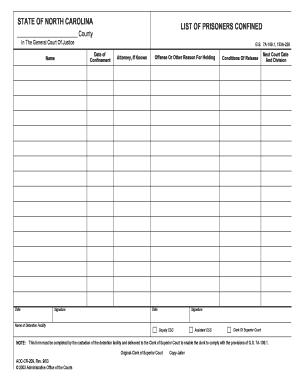 North Carolina Prisoner Confinement Form
