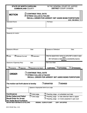 North Carolina Motion to Continue Trial Date