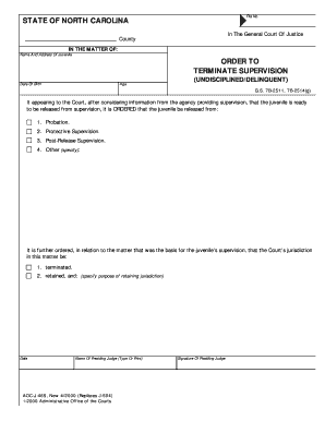 North Carolina Juvenile Supervision Termination Order