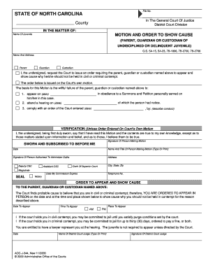 North Carolina Motion and Order to Show Cause