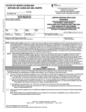 North Carolina Limited Driving Privilege Form