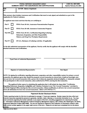 FEMA Form 20-16 Assurances and Certifications