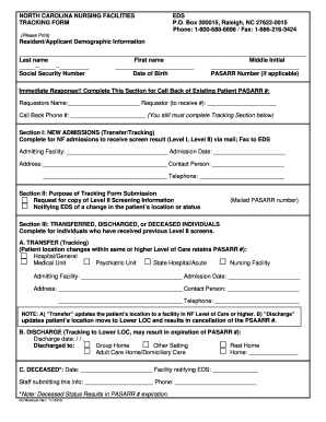 North Carolina Nursing Facilities Tracking Form