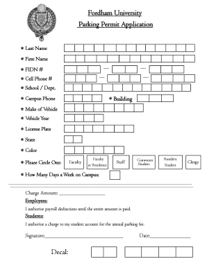 Fordham University Parking Permit Application