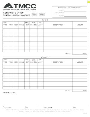<strong>Excel Journal Entry</strong> - University of Maine System Printable general journal voucher template