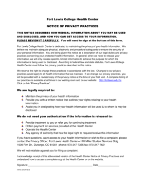 Fort Lewis College Health Center Privacy Notice