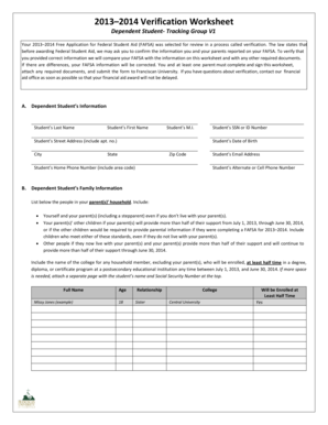 2013–2014 Verification Worksheet