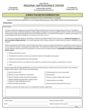 NEW Student Science Teacher Recommendation form - frostburg