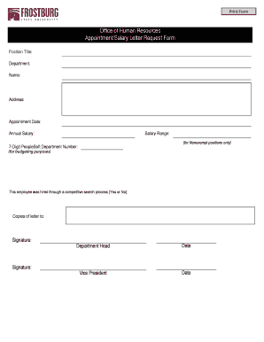 Office of Human Resources Appointment/Salary Letter Request Form - frostburg