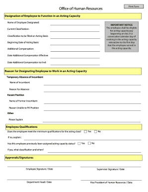 Employee Acting Capacity Designation Form