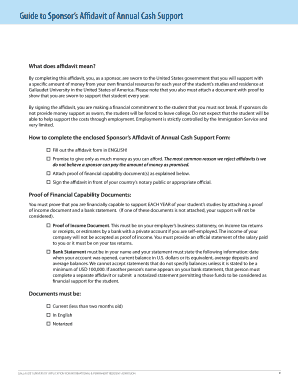 Sponsor’s Affidavit of Annual Cash Support