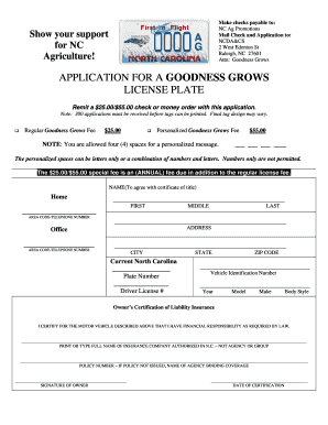 North Carolina Goodness Grows License Plate Application