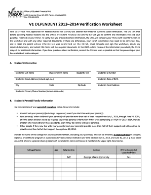 2013–2014 Verification Worksheet
