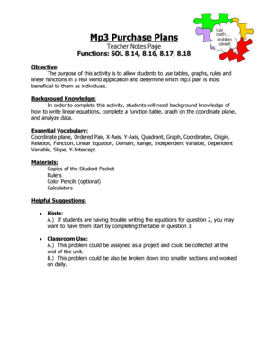 MP3 Purchase Plans Student Worksheet