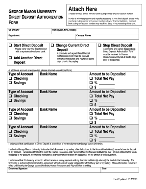 George Mason University Direct Deposit Authorization