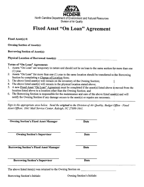 Fixed Asset "On Loan" Agreement Form - Division of Air Quality - daq state nc