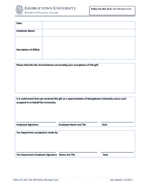 Financial gift receipt form