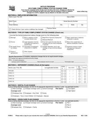 North Carolina Family/Employment Status Change Form