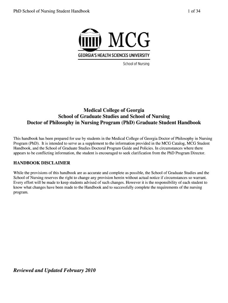 PhD School of Nursing Student Handbook Preview on Page 1