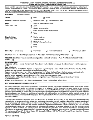 NSF Form 1225 Principal Investigator Information