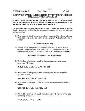 CHEM 1311, Section B Fourth Exam 14th April WRITE YOUR NAME ... - ww2 chemistry gatech