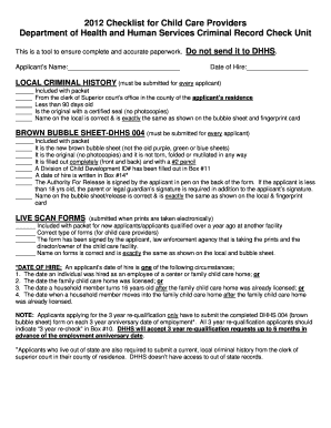 Child Care Provider Checklist