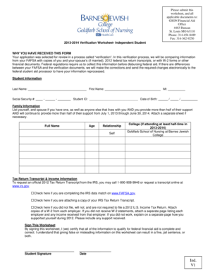 2013-2014 Verification Worksheet